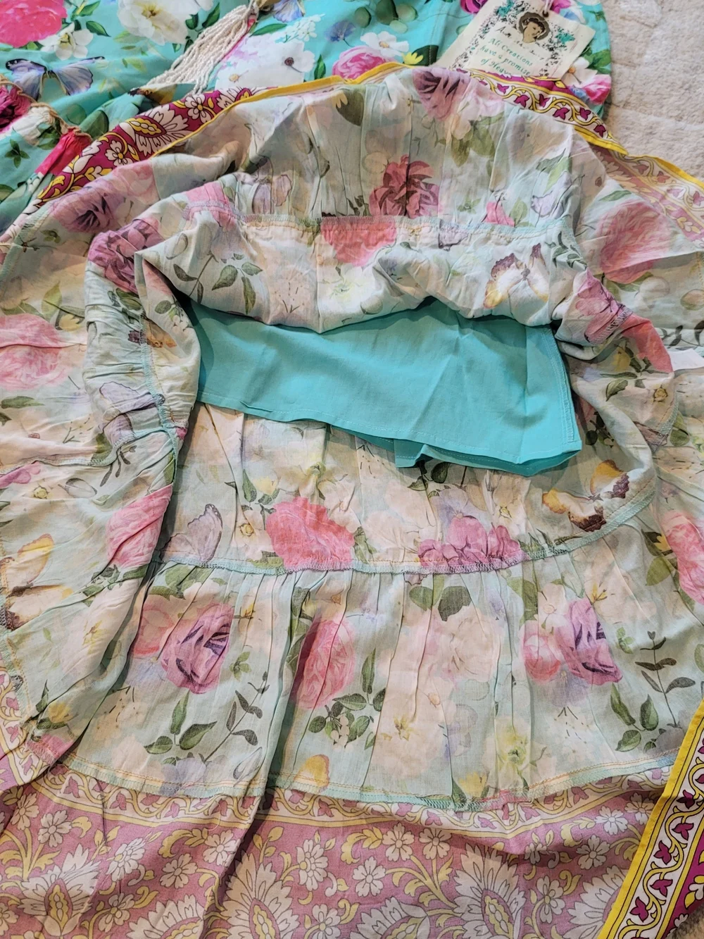 NWT ARATTA Serenity Springs Flare Pants Teal Floral Boho Vibrant Women's Size L - Picture 13 of 15